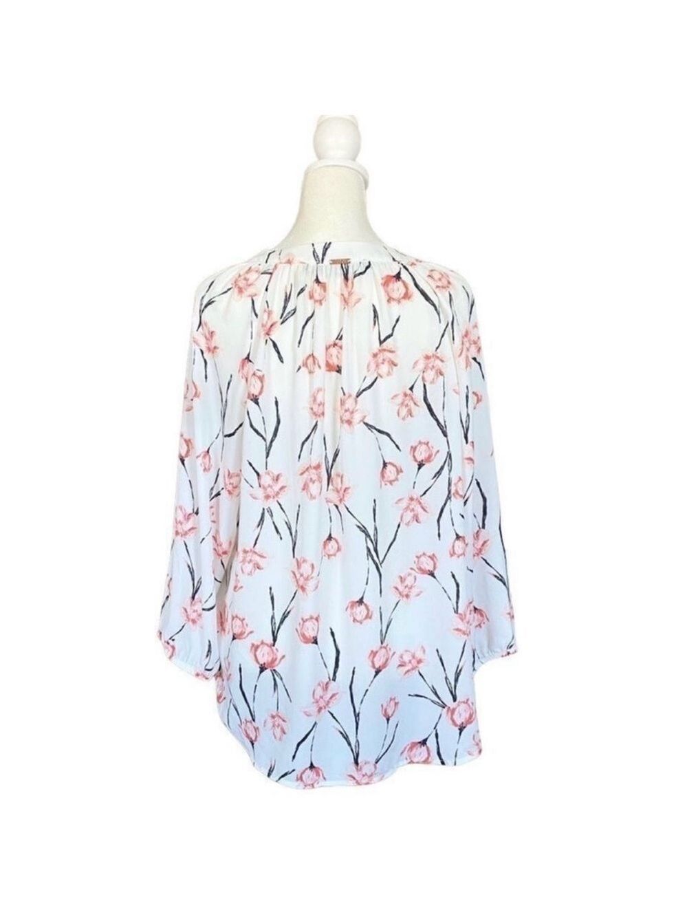 Ivanka Trump Sheer Floral White & Pink Long Sleeve V-Neck Flowy Blouse Sz Small - Picture 4 of 11